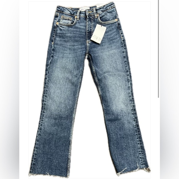 ZARA Mid Rise Cropped Flare Jeans, Size 2 - Picture 1 of 8